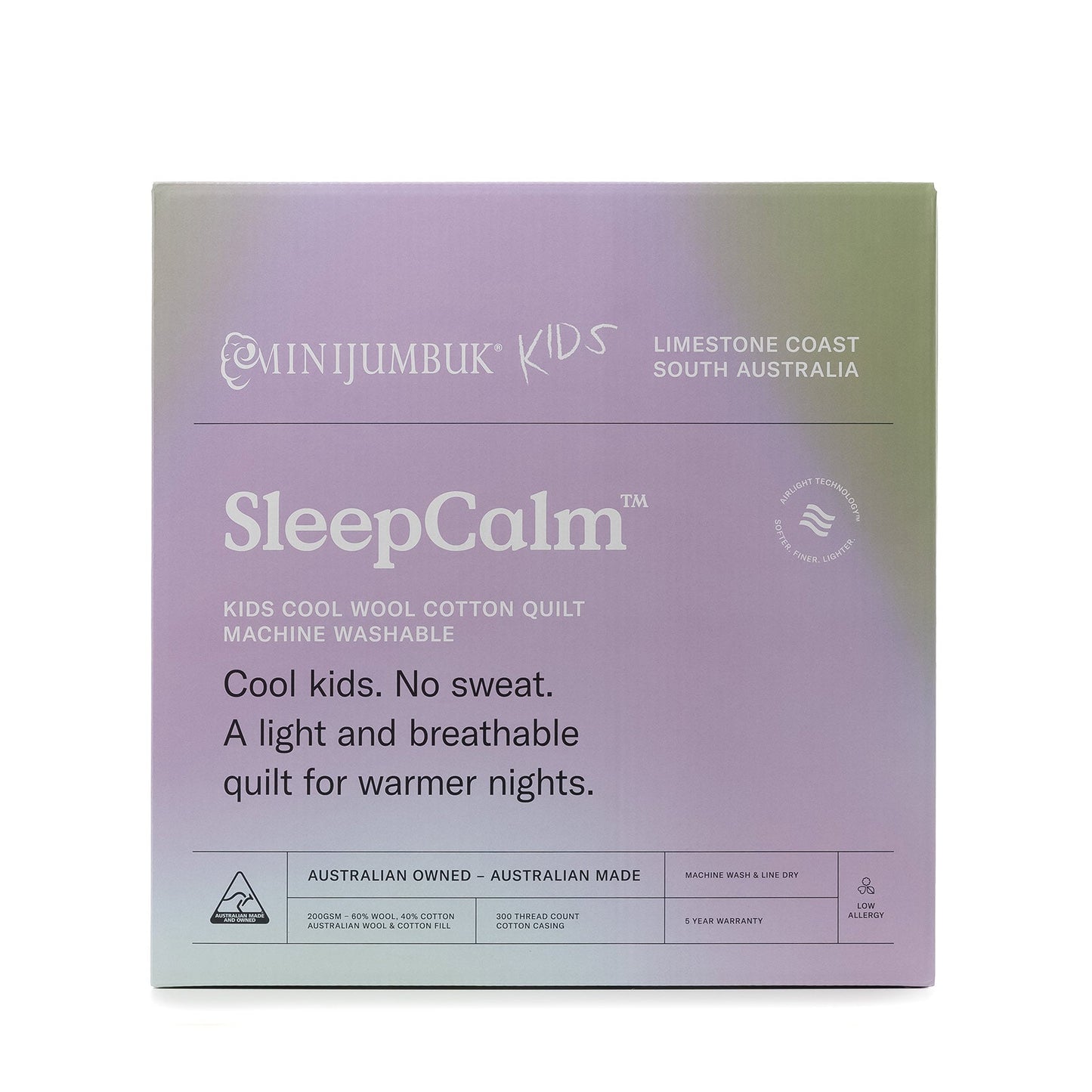 MiniJumbuk Kids Sleep Calm Australian Made COOL Wool Quilt